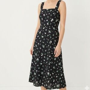 Ann Taylor Factory Black Floral Midi Dress Cotton Size 16 Poetcore Modern Craft